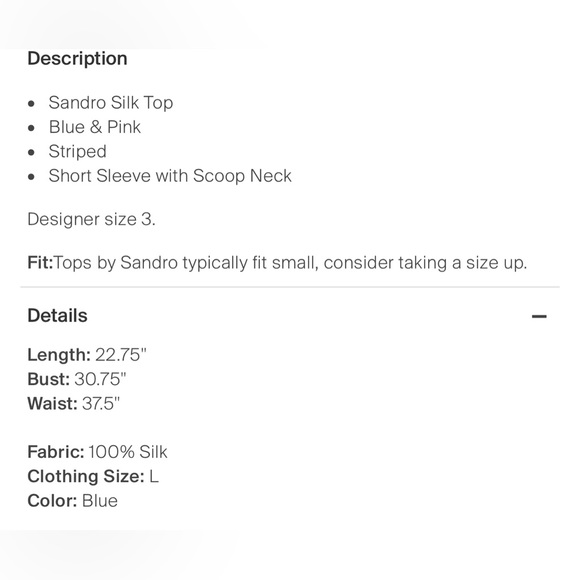 Sandro Striped Silk Tshirt Blouse | designer size 3 | blue, coral + cream stripe - Picture 7 of 7